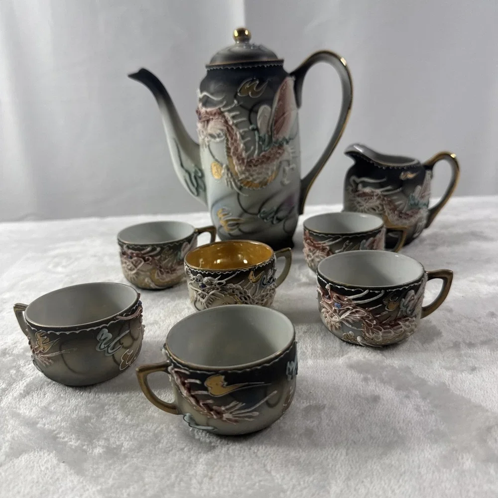 Vintage Fairyland Dragonware  Teapot Creamer W/ 6 Cups